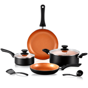 Set of 6 Nonstick Ceramic Cookware with Lids, Copper Aluminum, Induction Compatible