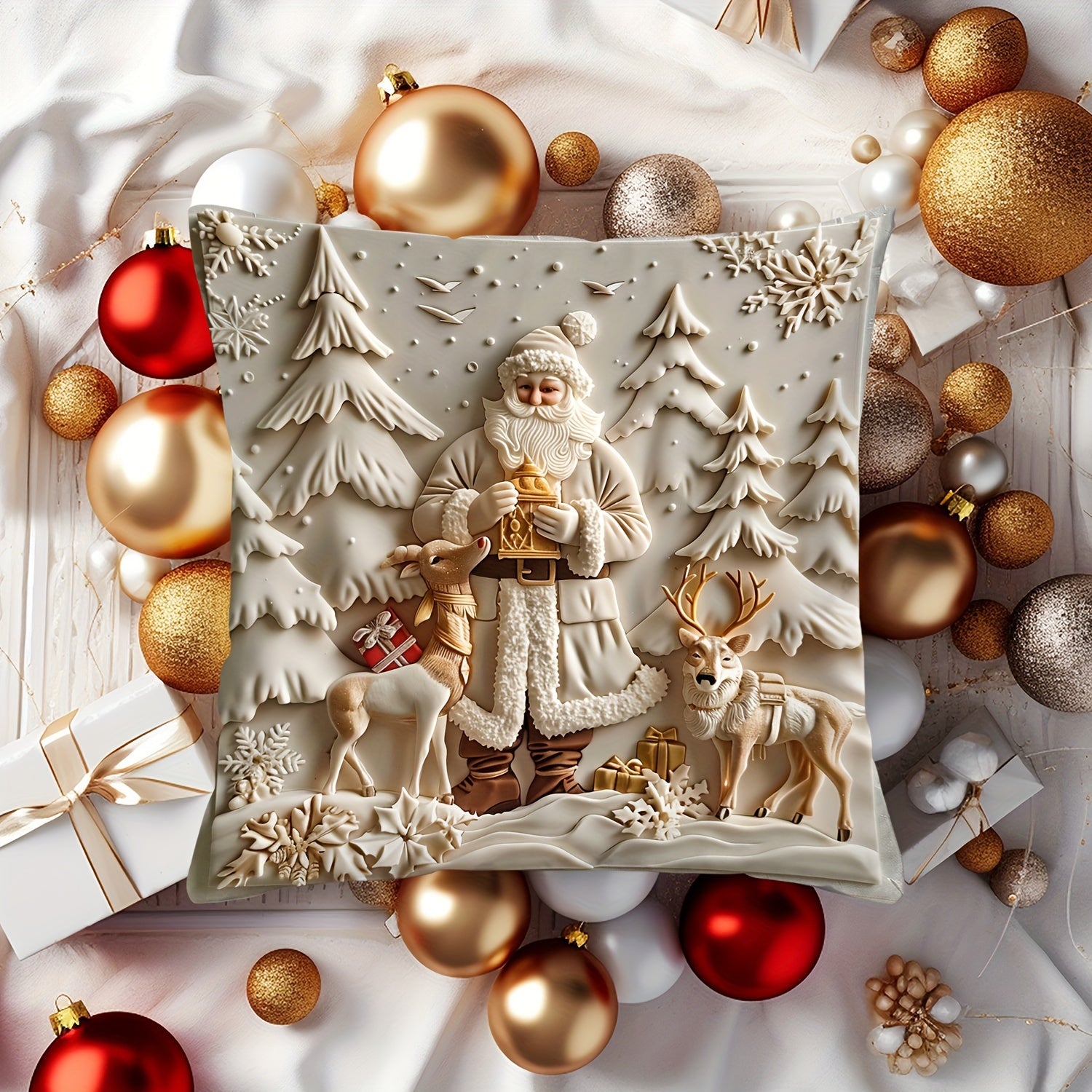 Rojdestvo Rəindeer va daraxtlar yostiq qoplami 44.96cm Bir tomonlama raqamli bosma Polyester divan bezaklari