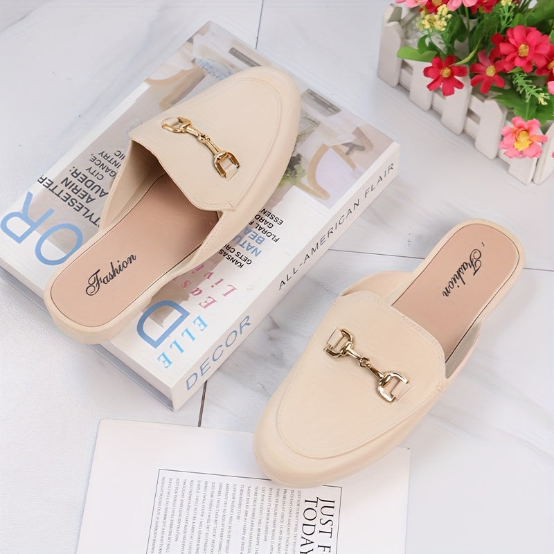 Women Summer Loafers Slip-On Mules with Metallic Buckle EVA TPU Comfortable