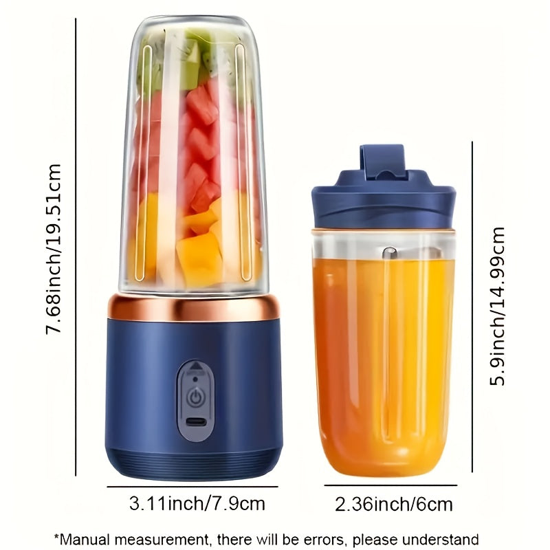 Portable Mini Juicer Cup with USB Rechargeable 6-Blade Food Grade ABS Travel Lid