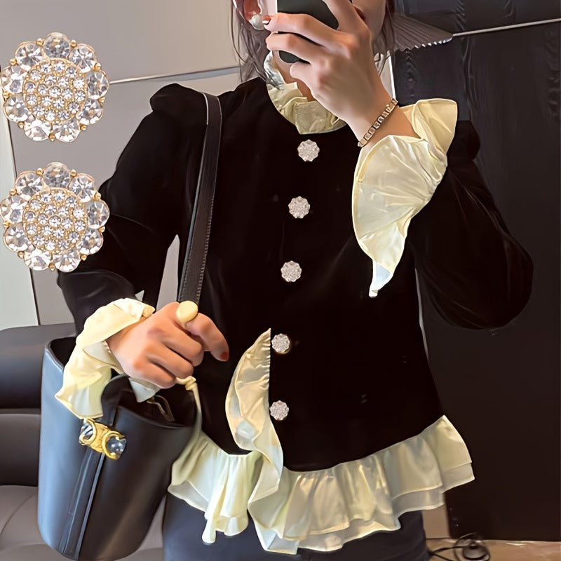 Set of 4 Alloy Flower-Shaped Rhinestone Buttons for DIY Fashion Crafts