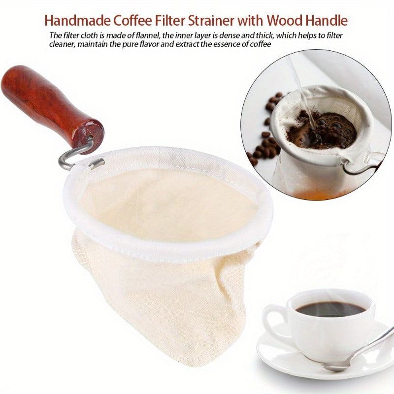 Reusable Flannel Coffee Filter Sock with Wooden Handle for Home Use