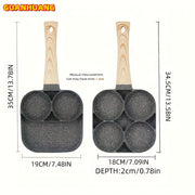 GUANHUANG Qattiqlashmaydigan tuxum va pancake qovurish panosi, yog'och tutqichli, 4-chiqimli pishirgich gaz pechiga va induksiya uchun, tuxum va kolbasa uchun ideal.