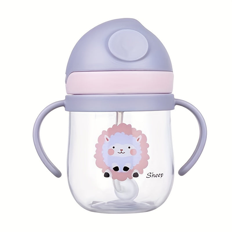 Kids 250ml Cartoon Print Leak-Proof Plastic Drinking Mug with Straw BPA-Free