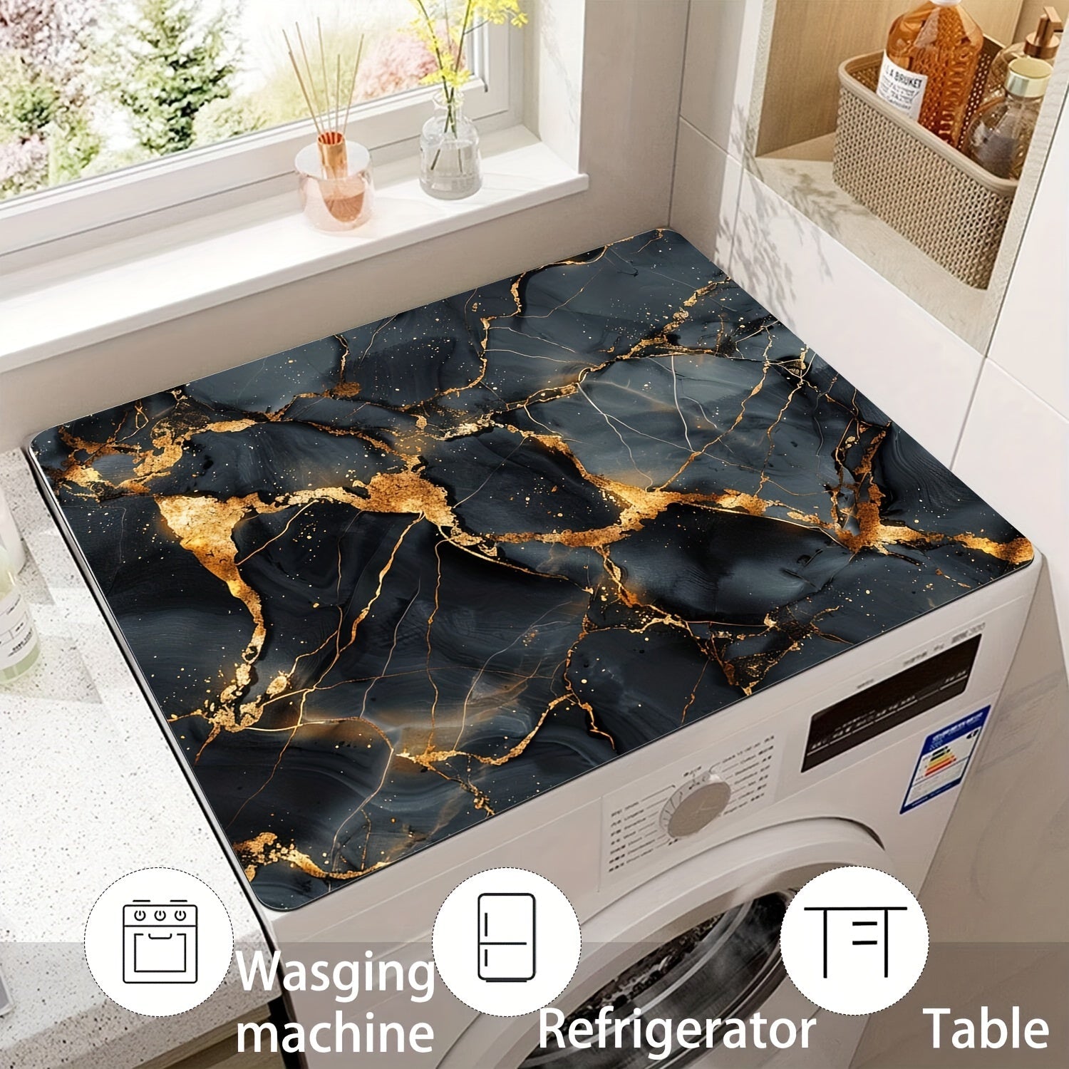 Qora va oltin marmar yuvish mashinasi qoplami mato, sirpanishga qarshi, singdiruvchi, yuqori pad