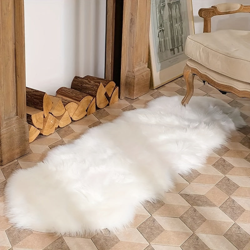 White Faux Sheepskin Rug Soft Plush Washable Bedroom Floor Carpet