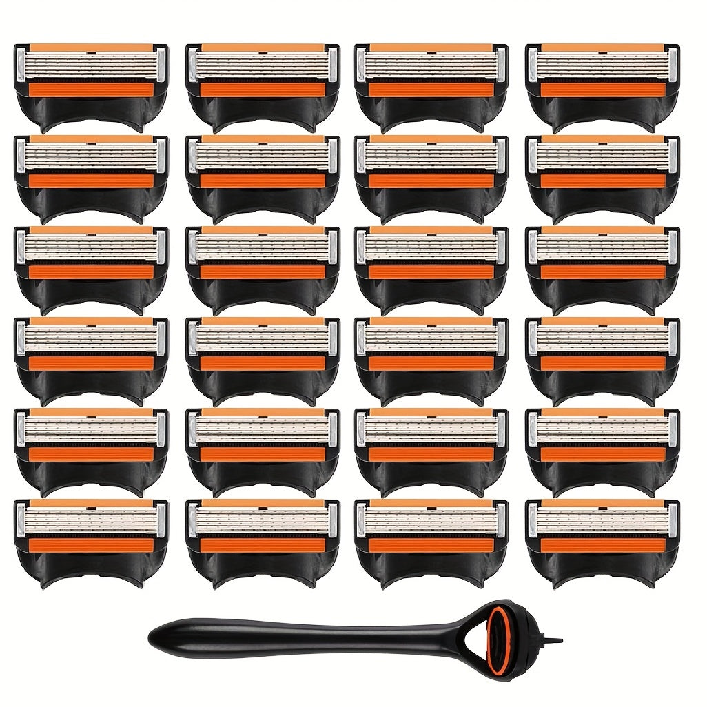 Men's Disposable Razor Set with 24 Blades, Refillable Metal Blades, Easy to Use