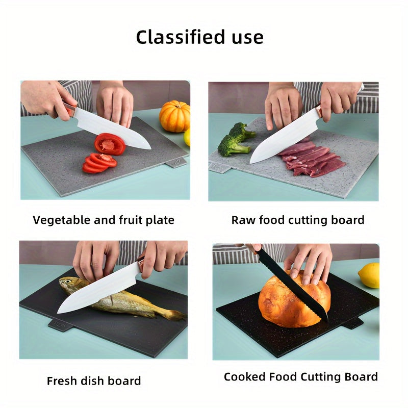 Set of 4 Marble Pattern Plastic Cutting Mats with Stand for Kitchen Food Prep