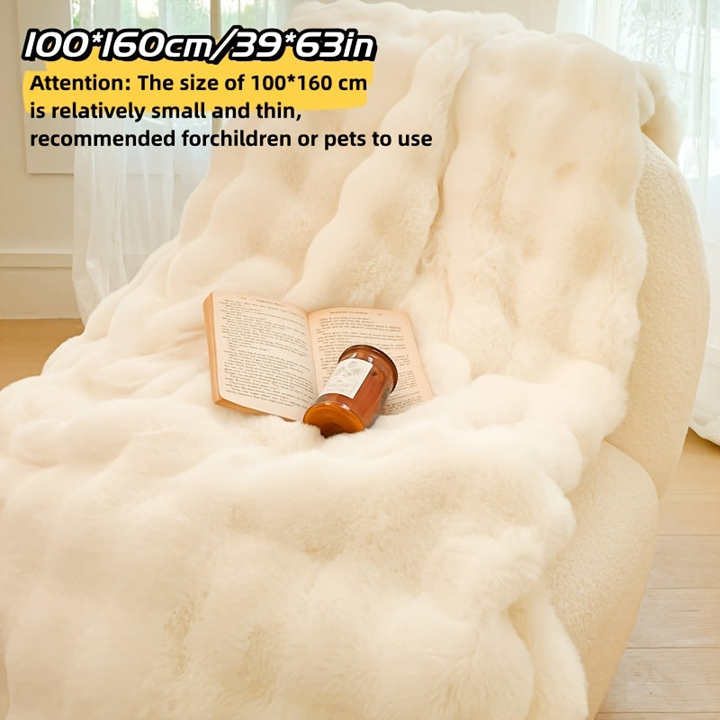 Faux Rabbit Fleece Blanket Soft Warm Throw for All Seasons and Gifts