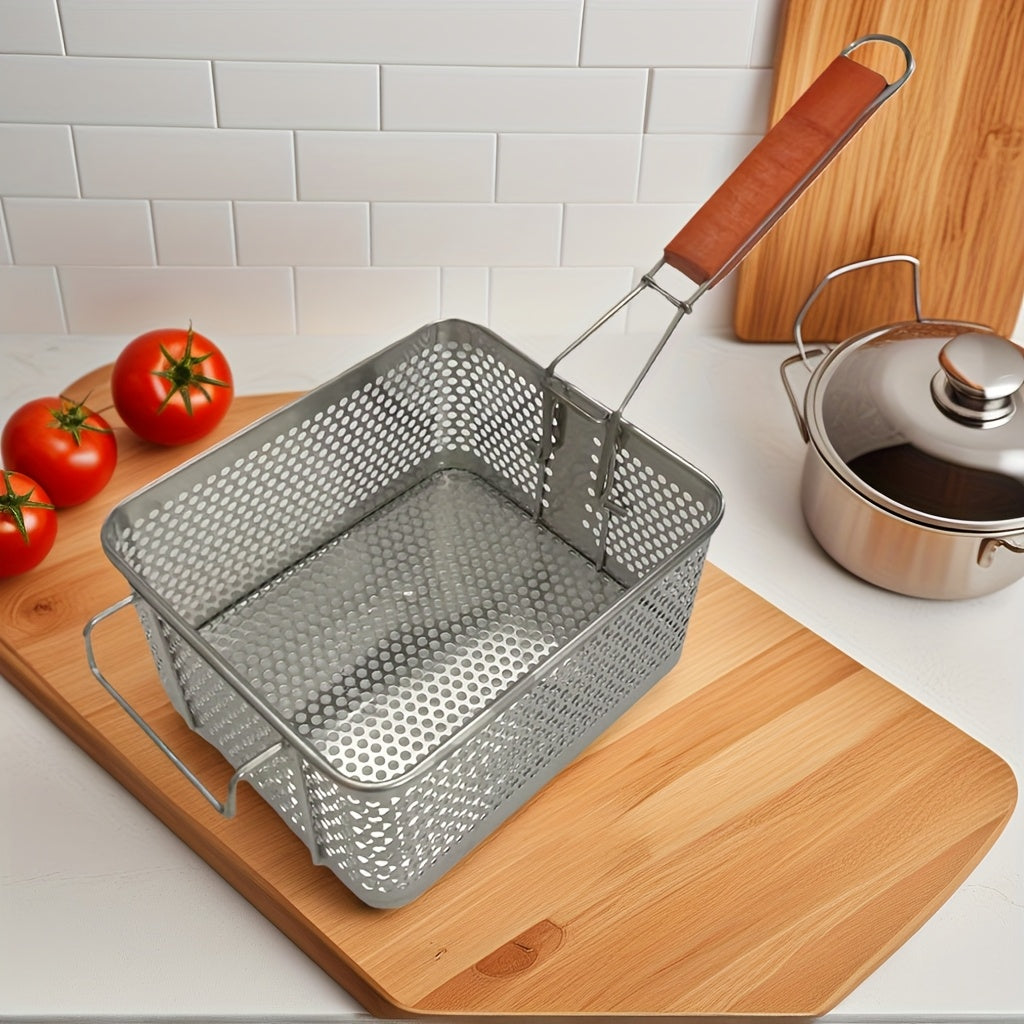 Qattiq po'latdan yasalgan qozoncha, tutqich bilan, havo qovurish va chuqur qovurish uchun