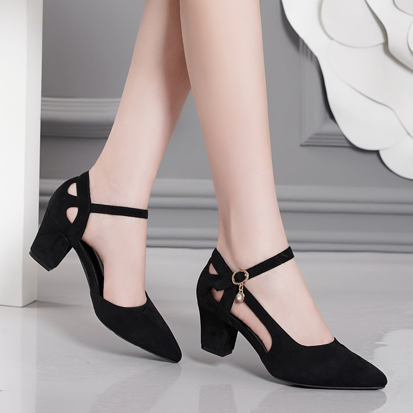 Women's Mid-Heel Headless Sandals with Thick Heel and Hollow Strap