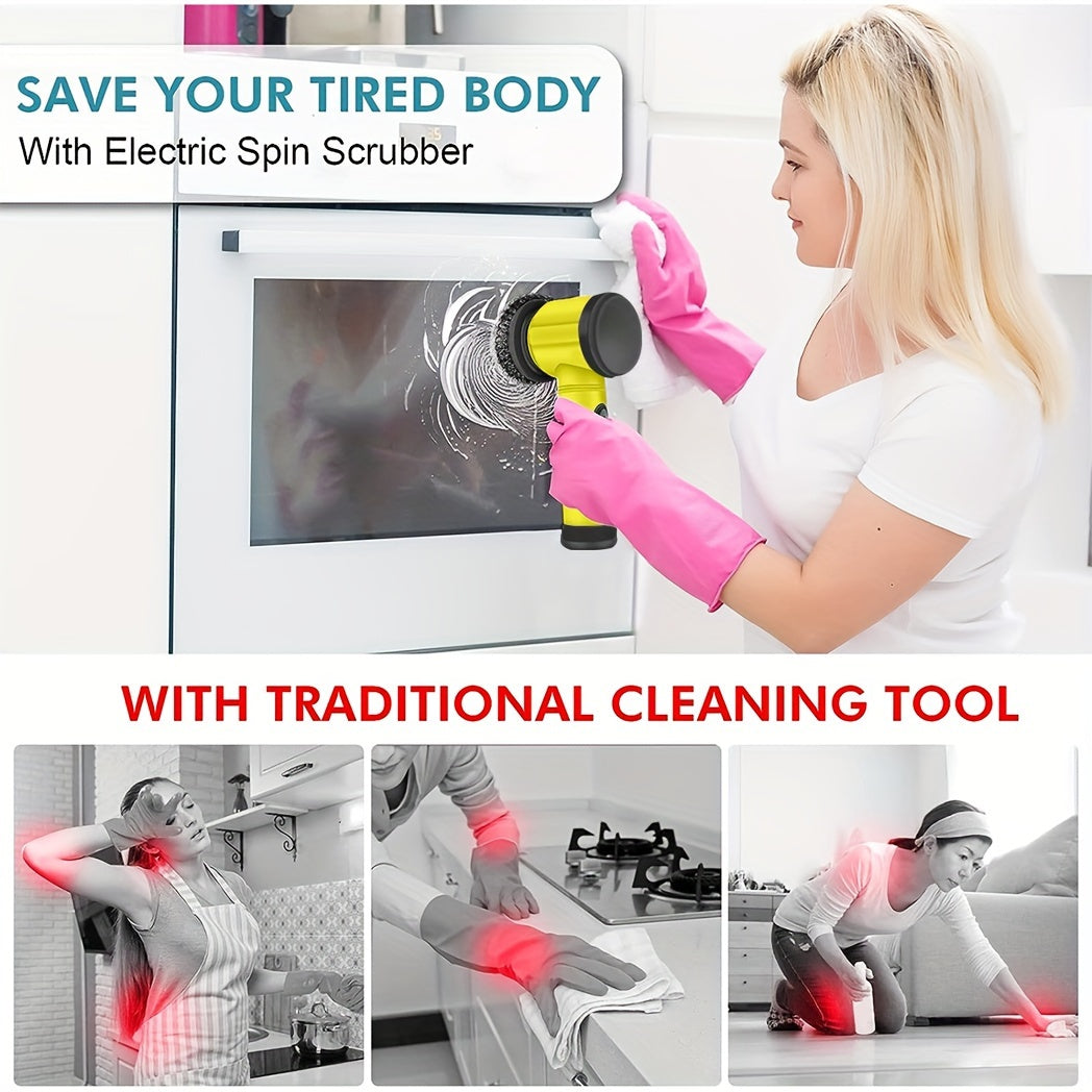 Electric Rotary Scrubber 1Set Cordless Handheld Cleaning Tool with 5 Brush Heads
