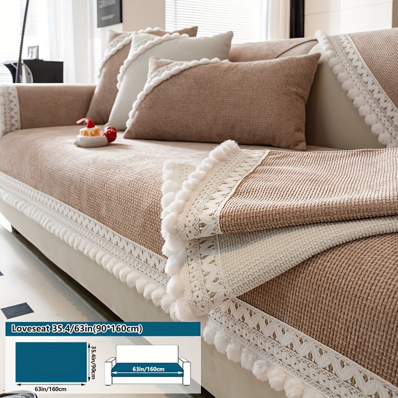 Boho Style Sofa Cover Pet-Friendly Machine Washable Short Plush Anti-Slip Fits Armchair to Sectional