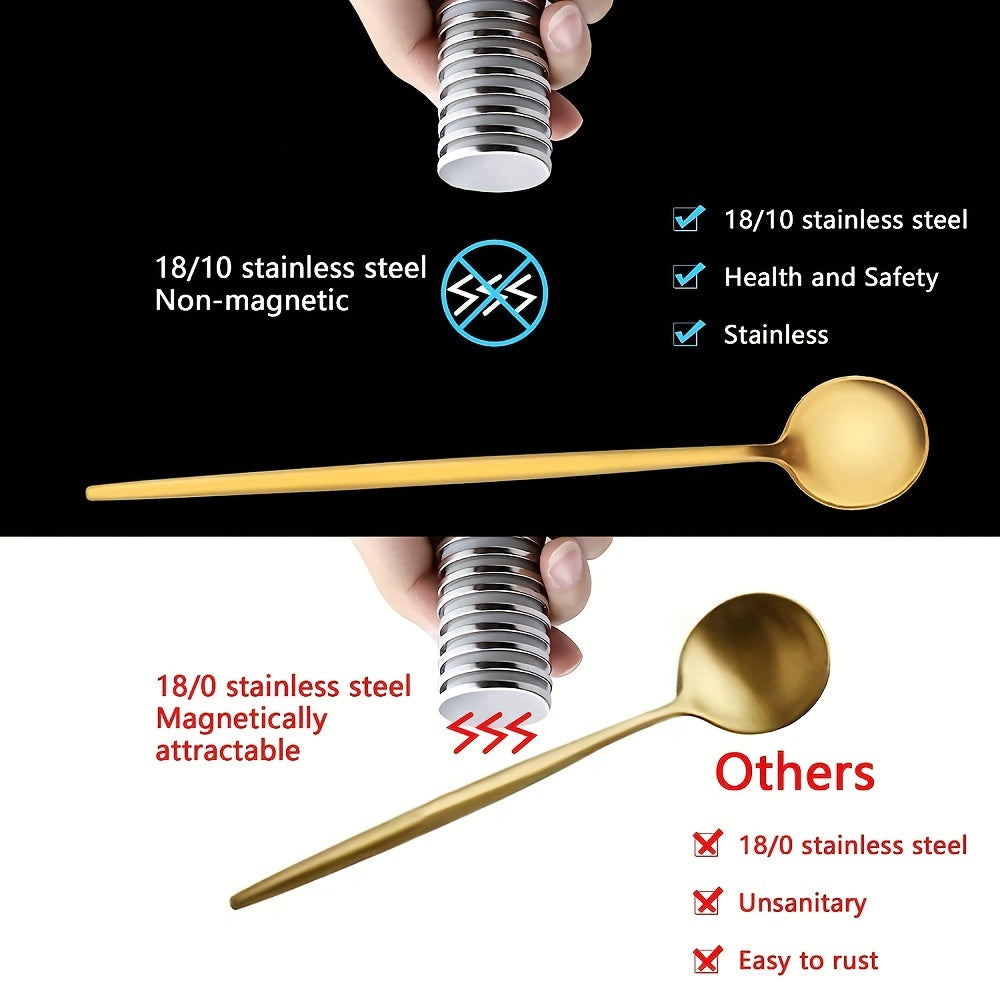 6-Piece Set of Golden Stainless Steel Ice Tea Spoons for Cocktails Coffee and Soda