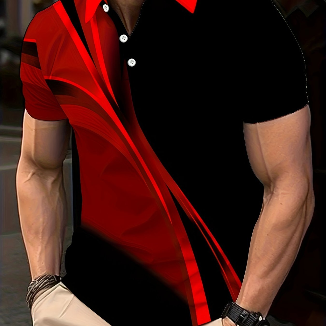 Мужская футболка для гольфа большого размера, красно-черный градиент, короткий рукав, повседневная, из полиэстера и смеси тканей