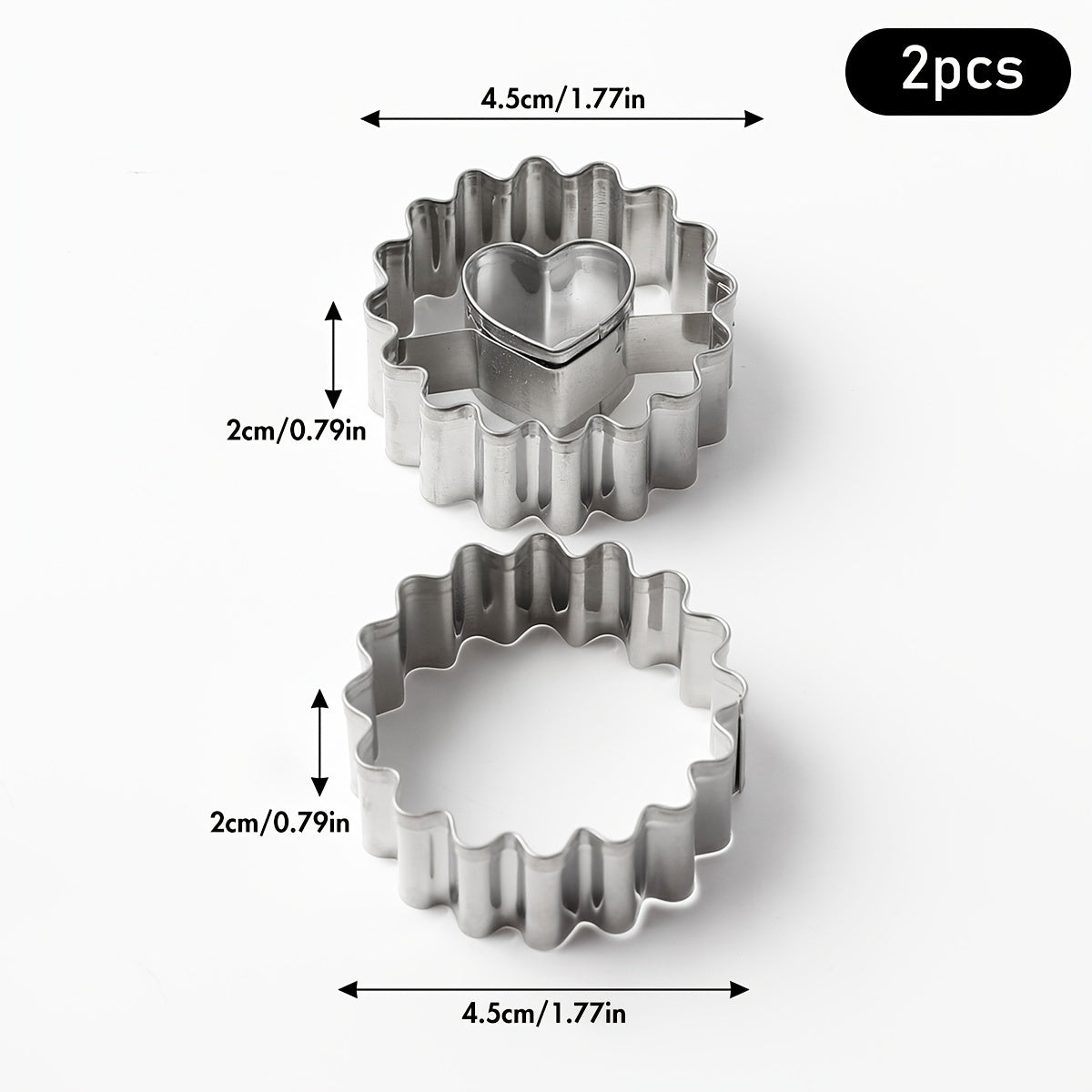 Set of 2 Stainless Steel Cookie Cutters Flower Heart Shapes for Baking and Cake Decorating