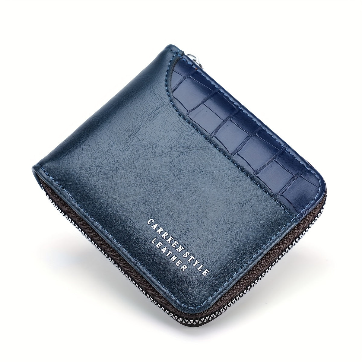 Men's Crocodile Pattern Leather Wallet with Zipper Closure and Large Capacity Brown Black