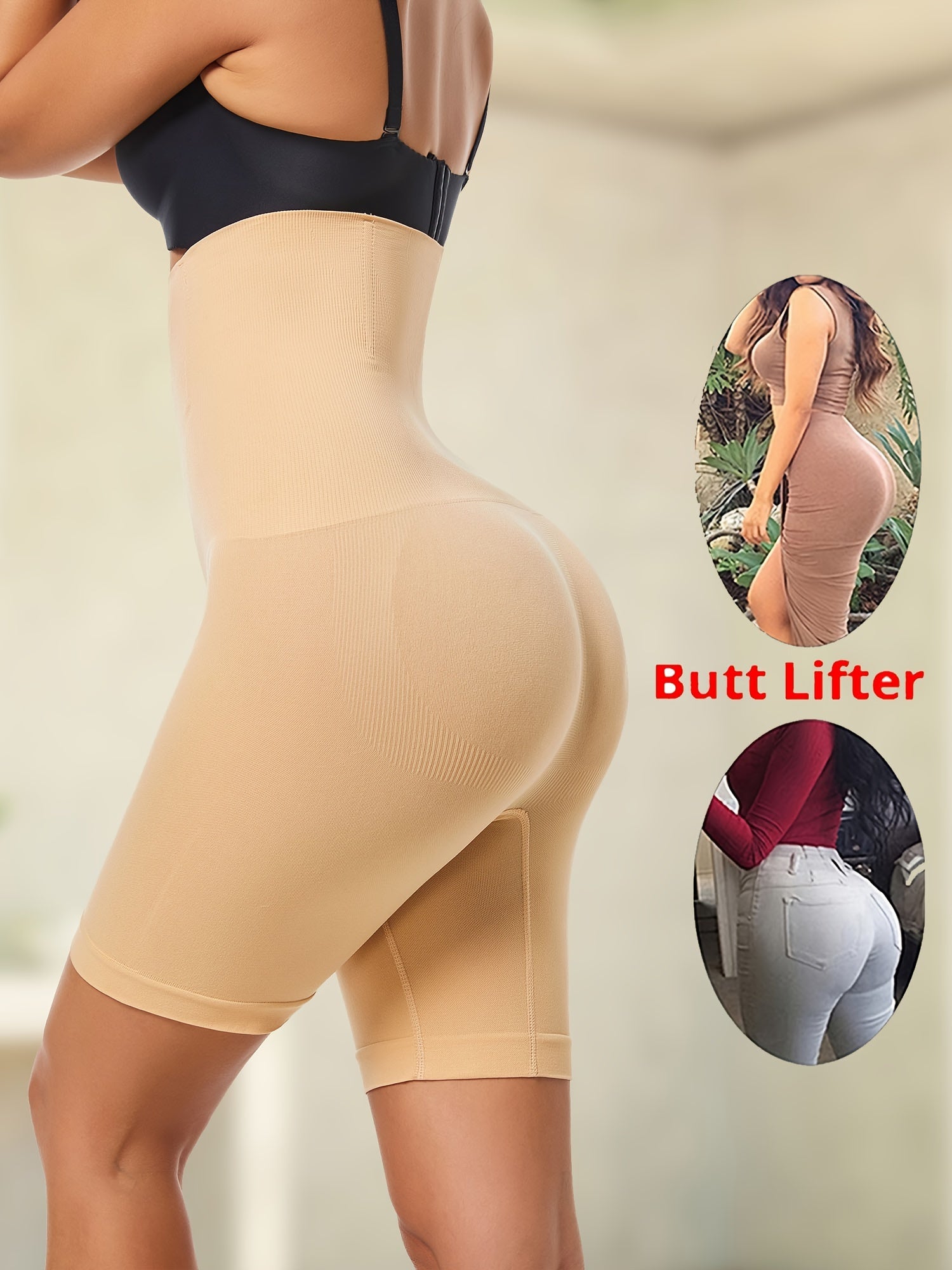 Seamless High-Waist Shaper Shorts Tummy Control Butt Lift Solid Color Nylon Spandex