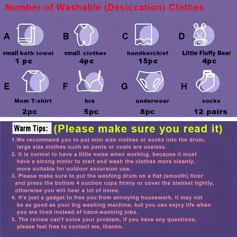 Portable 8L Folding Washing Machine for Travel and Home with Drying Rack