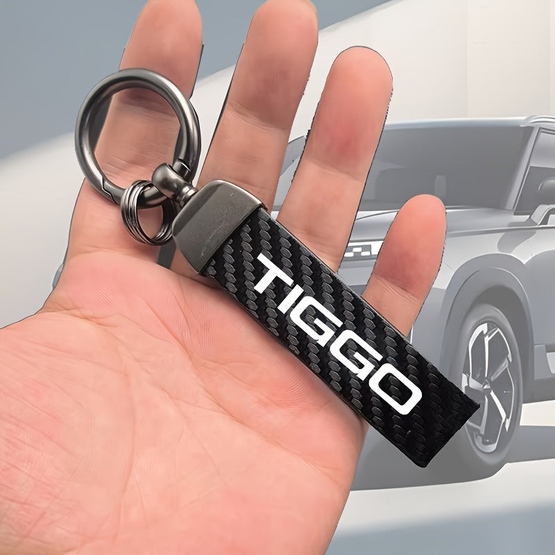 Men Women Faux Leather Carbon Fiber Keychain for Car Keys and Bags