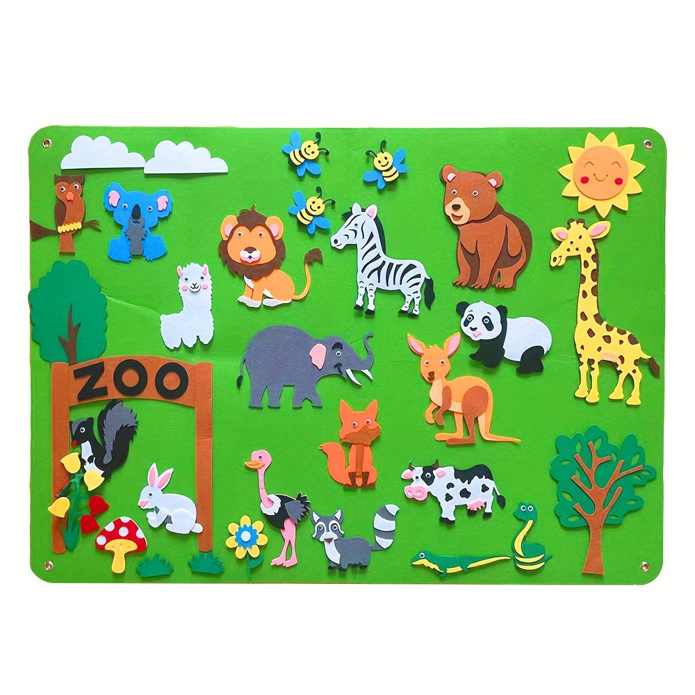 Educational Felt Story Board Set for Children with Animal Figures for Wall Hanging