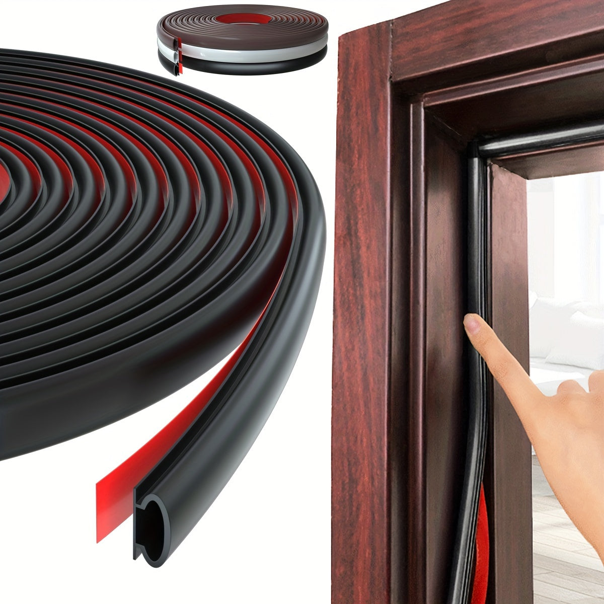 Self-Adhesive Rubber Weather Stripping for Doors and Windows 10ft Black White Brown Fire-Resistant