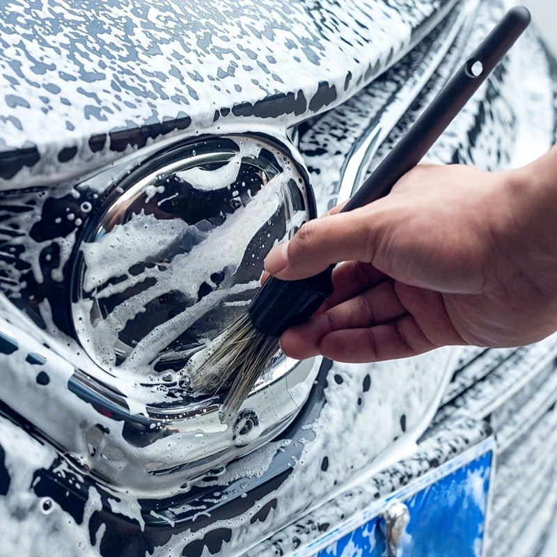 Set de 3 cepillos de cerdas suaves para detalles de coche de pelo de cerdo natural, limpieza exterior de neumáticos