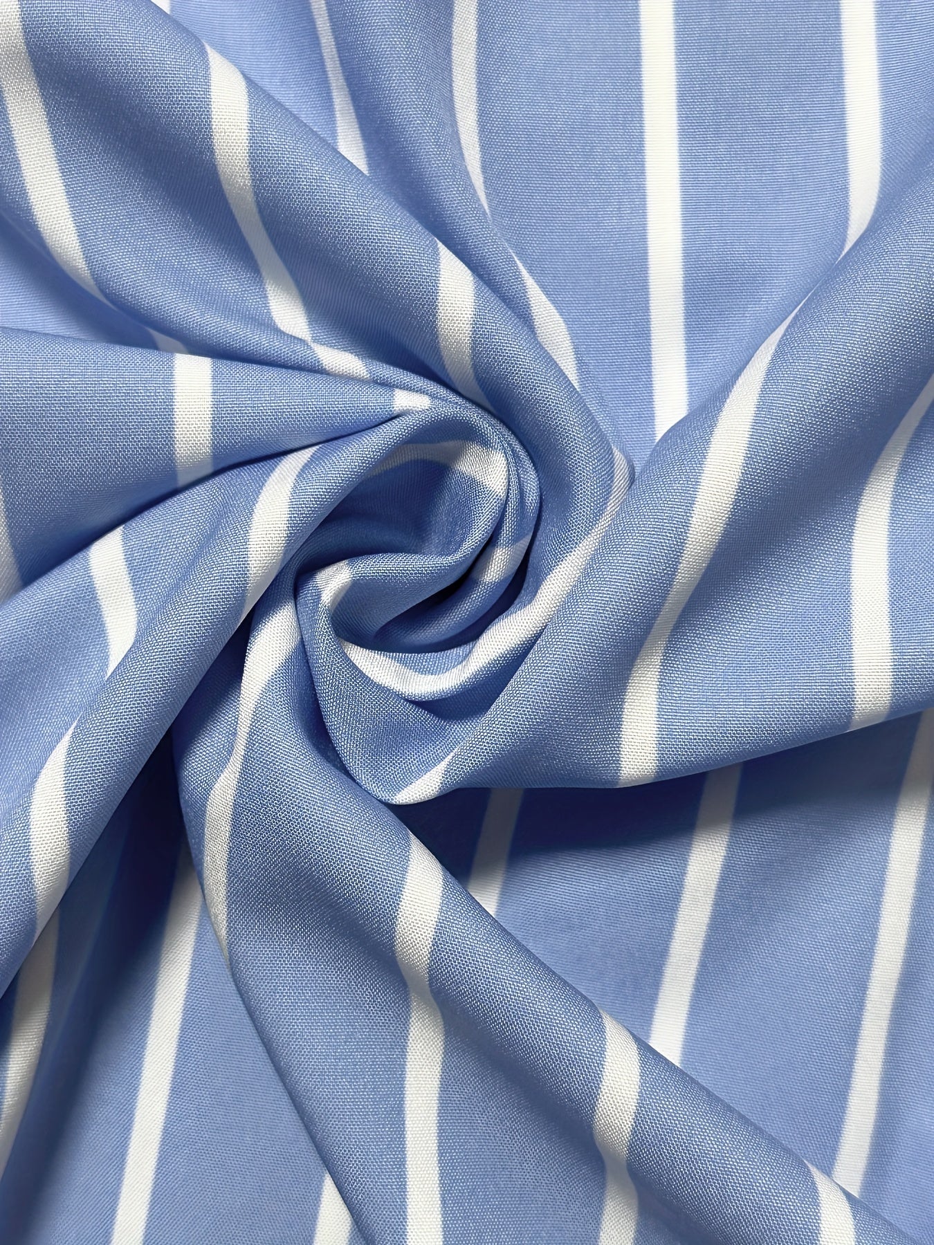 Men's Plus Size Blue and White Striped Long Sleeve Casual Shirt with Collar