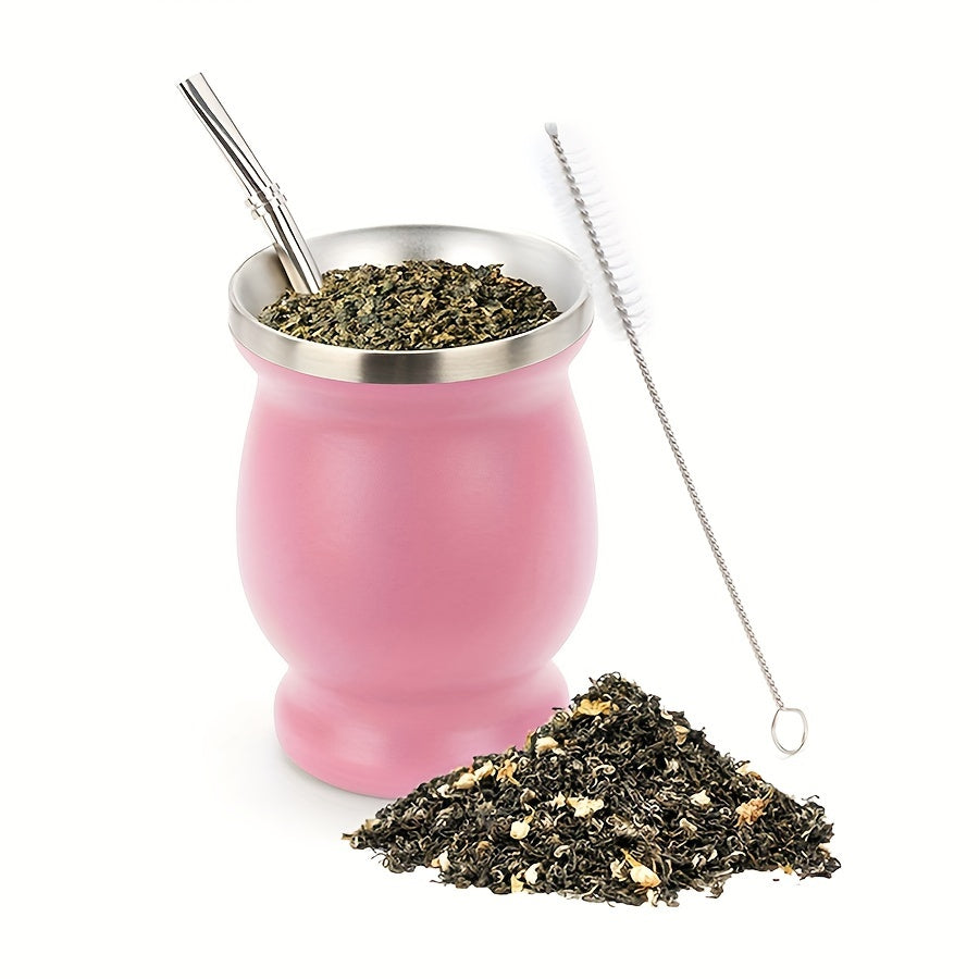 8oz Stainless Steel Yerba Mate Cup and Bombilla Set with Brush and Straw