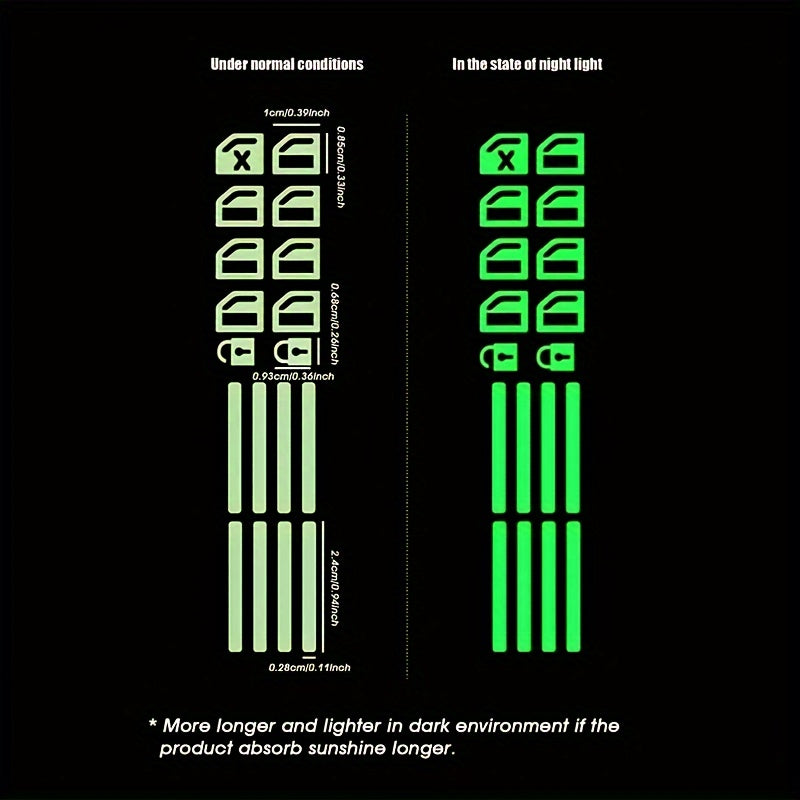Avtomobil ichki qismlari uchun fluorescent tugma stikerlari 1 dona, qorong'uda yoritadigan, ko'p rangli