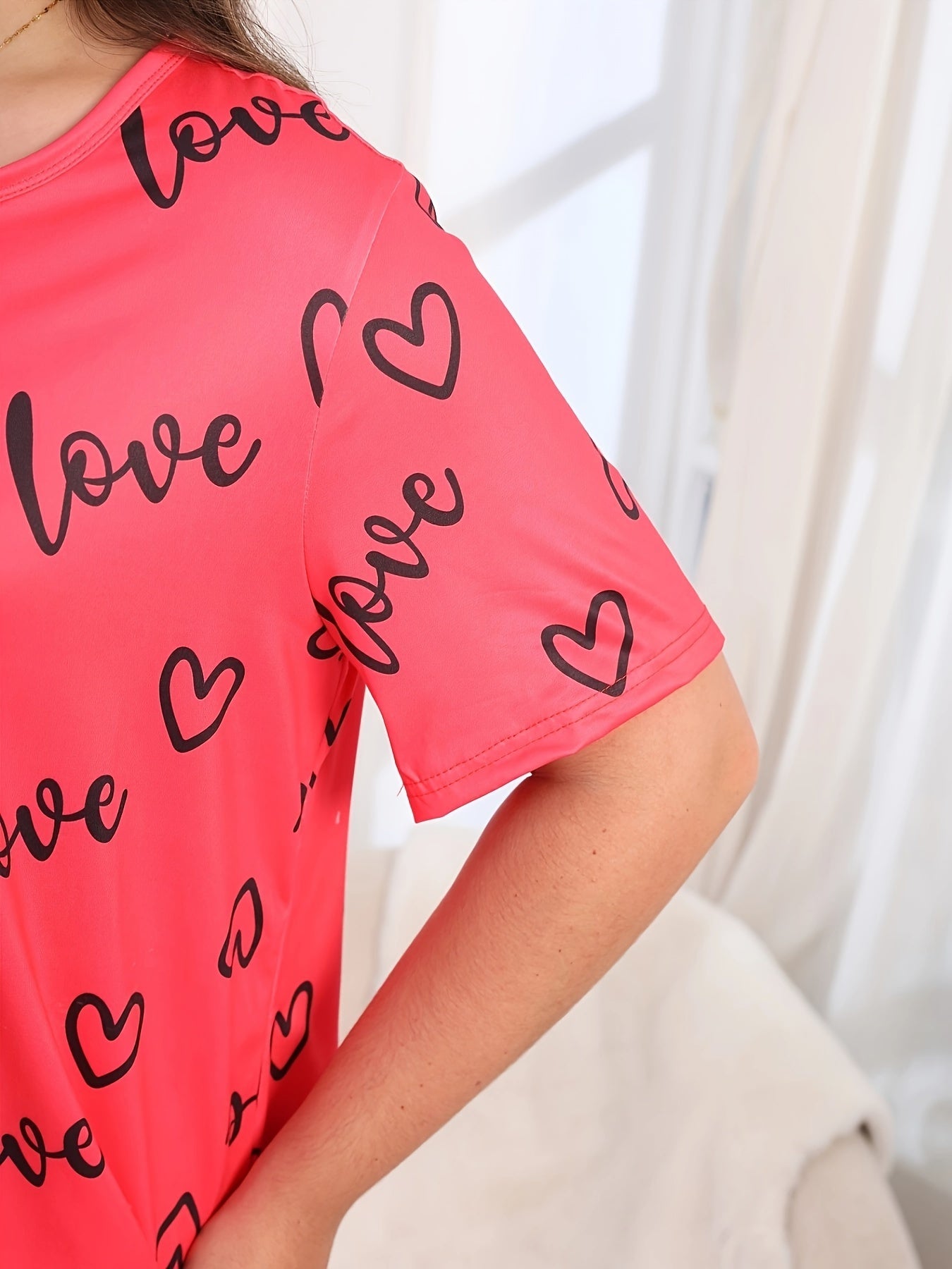 Women's Plus Size Letter Print Short Sleeve Pajama Set All Seasons