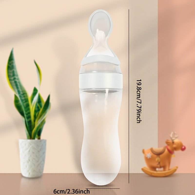 Silicone Baby Food Feeder Bottle with Squeeze Spoon for Milk Formula Food Supplement Medicine 0+ White Blue Green Pink