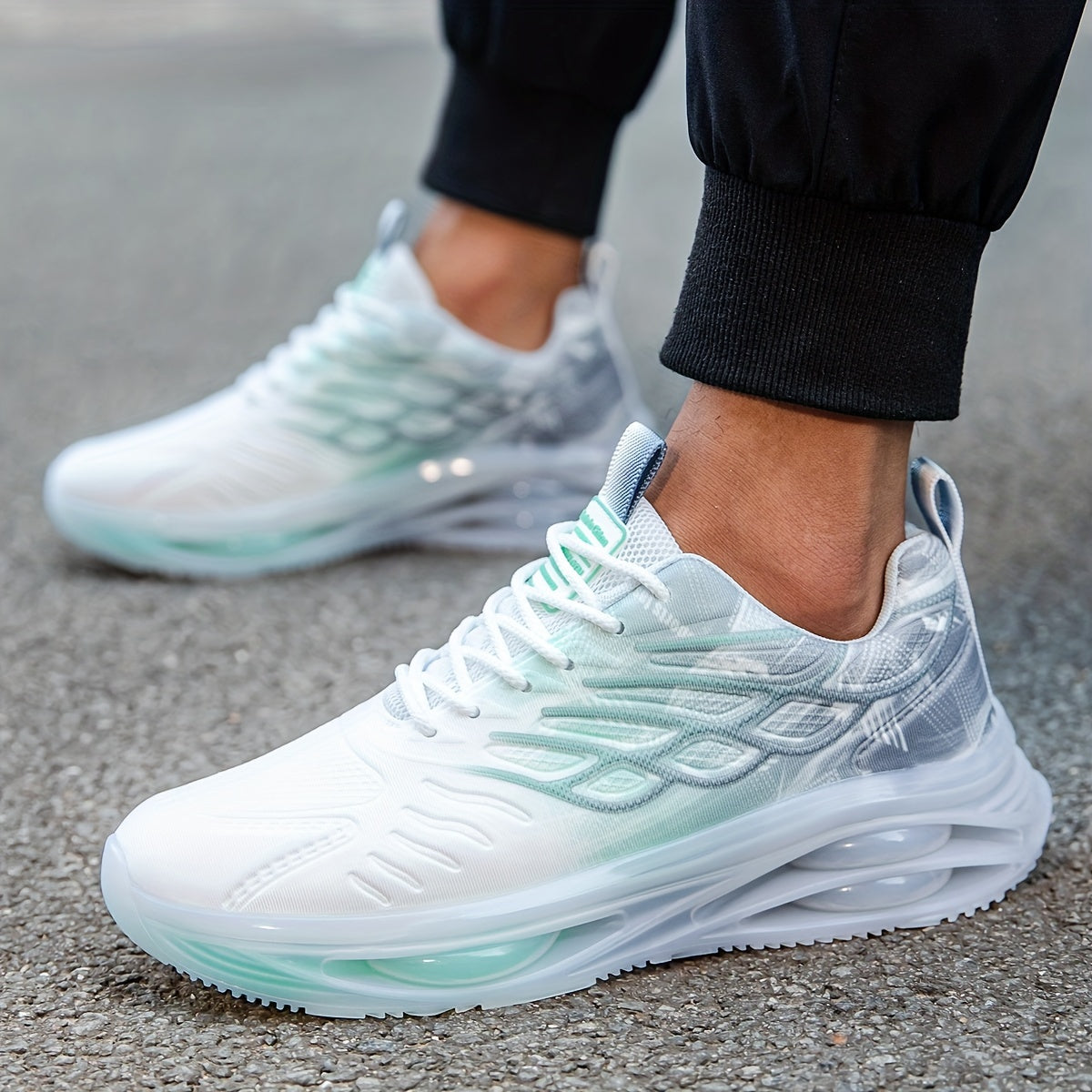 Men's Air Cushion Sneakers with Wing Pattern Non-Slip Lace-Up Casual Sports All-Season