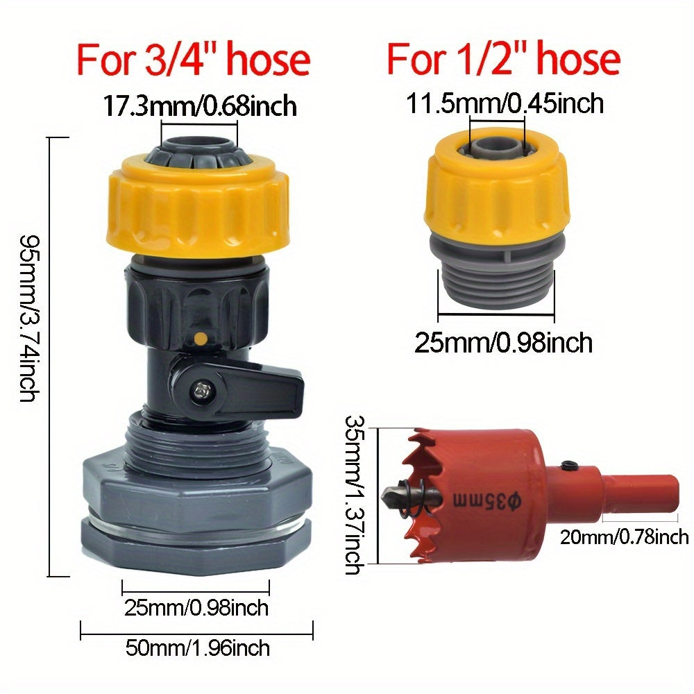 3/4 Inch Plastic Garden Hose Fitting Rain Barrel Overflow Kit with Seal Gasket