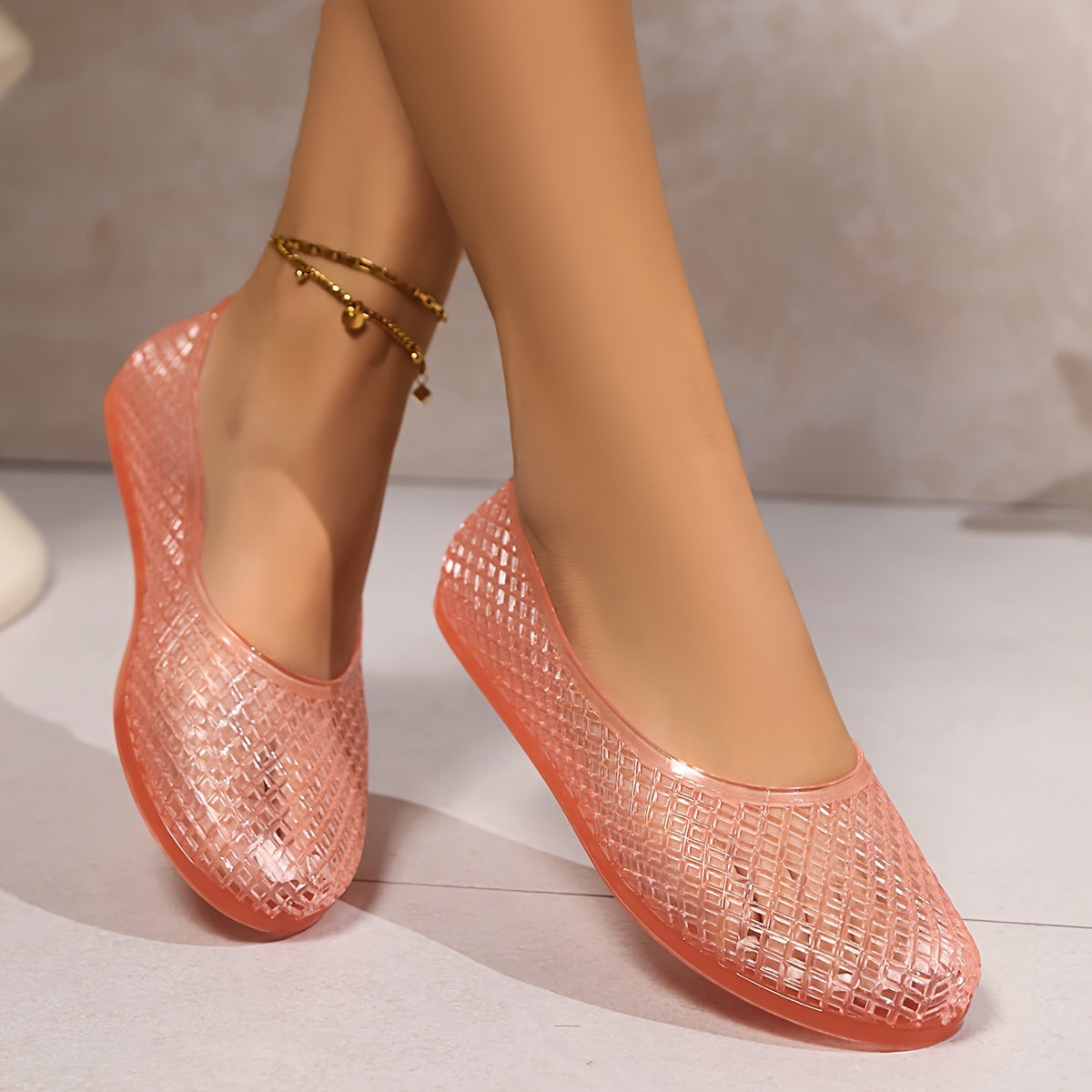 Women's Crystal Jelly Sandals Non-Slip Flat Beach Rain Shoes