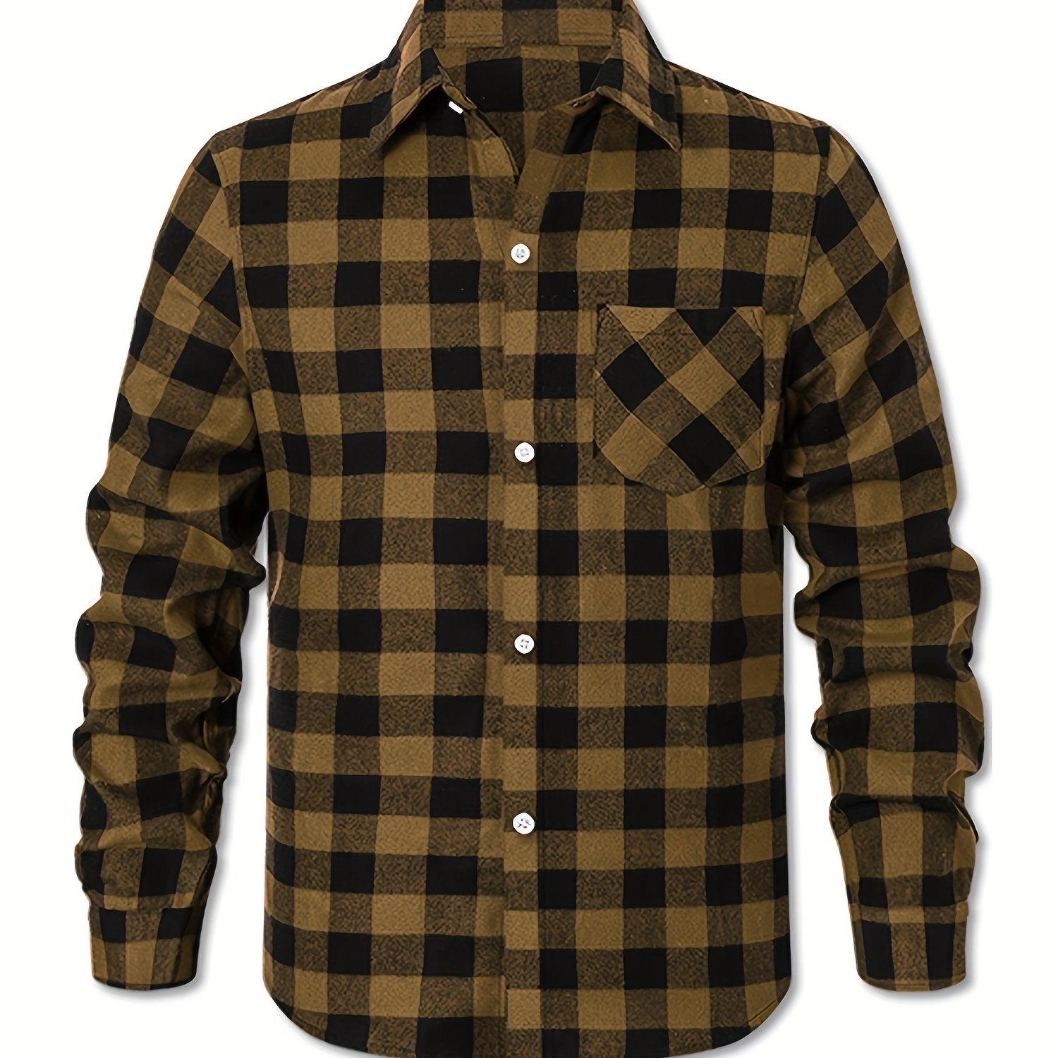 Men's Plus Size Gingham Flannel Shirt Casual Button Down Polyester Cotton