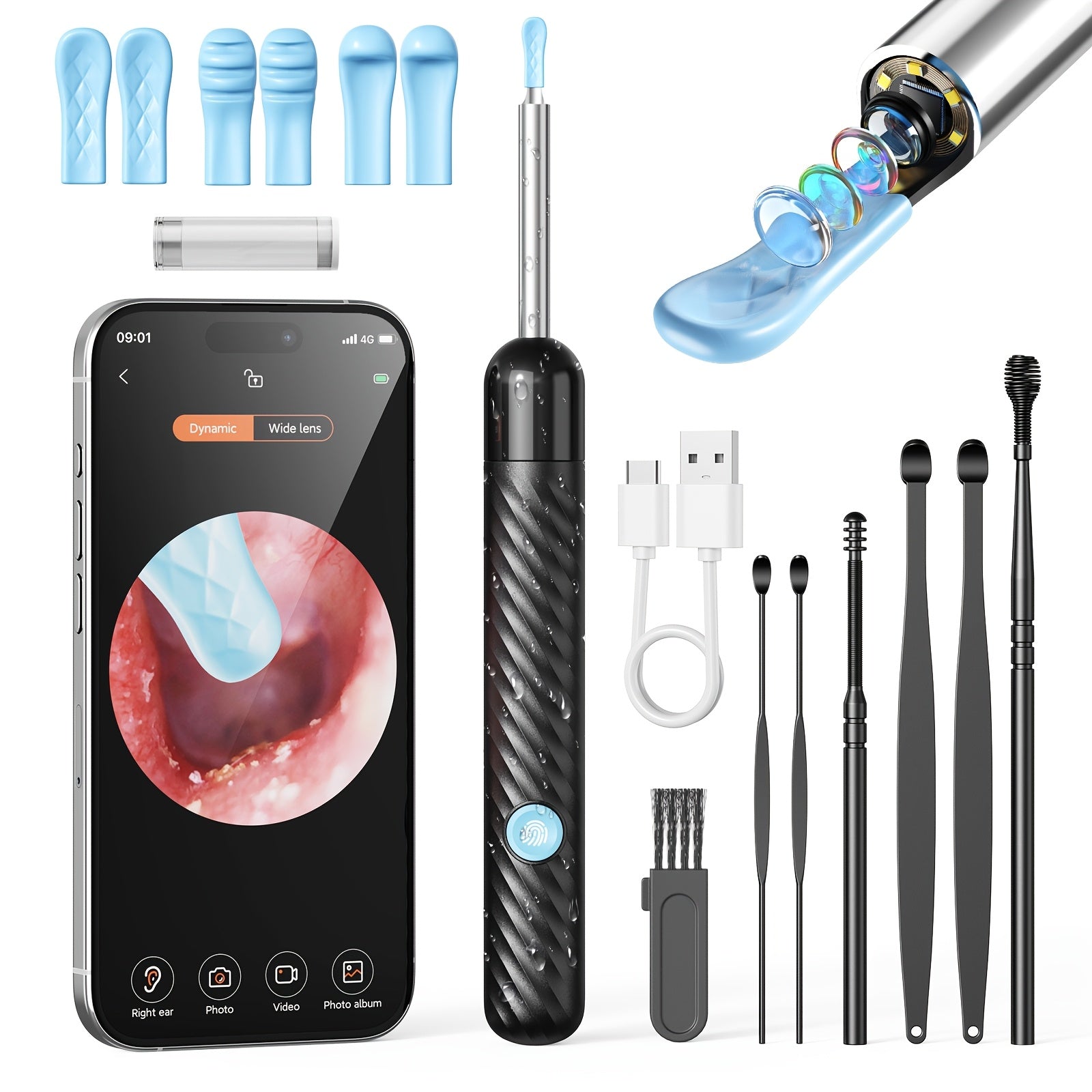 1080P HD Ear Wax Removal Tool with Camera and 6 Ear Spoon Set Rechargeable USB Battery