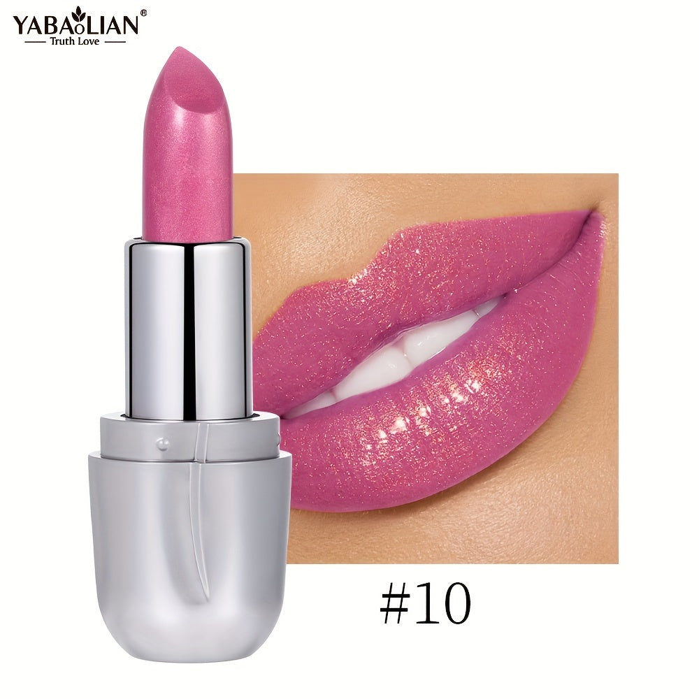 Mujer Barra de Labios Metálica de Larga Duración a Prueba de Agua con Efecto Perlado Naranja Rosa