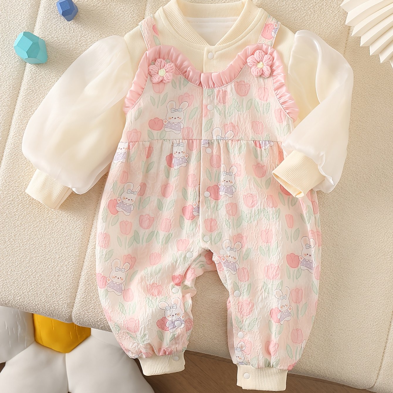 Baby Girl Dress Spring Fall Pearlescent Gauze Tulip Sleeve Cartoon Pattern