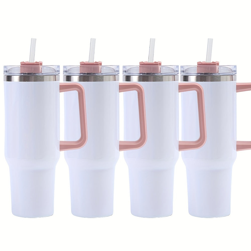 Set of 1 or 4 Stainless Steel Tumblers 40oz with Handle Straw and Personalization