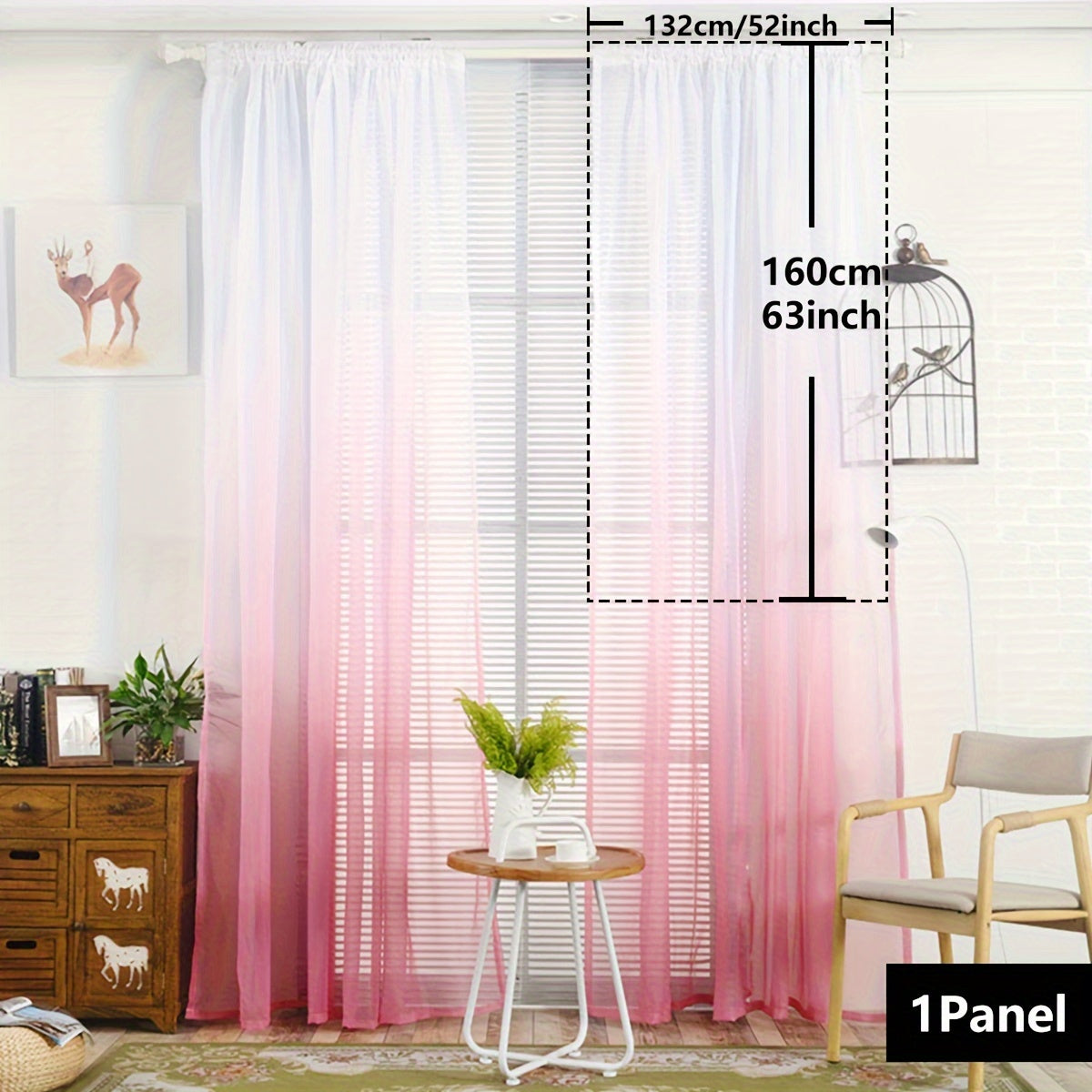 Gradient Sheer Curtains 1pc Two-Tone Top and Bottom Wear Rod Style Home Decor