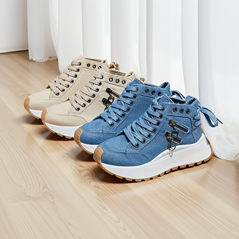 Женские кроссовки high-top casual легкие ретро для всех сезонов бежевый синий