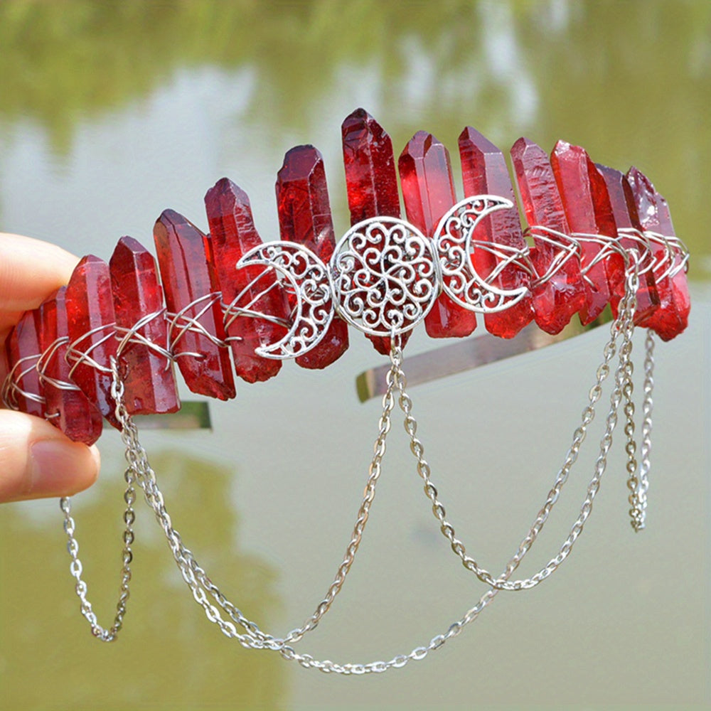 Women’s Natural Stone and Alloy Witch Crown Headband for Eid Celebrations