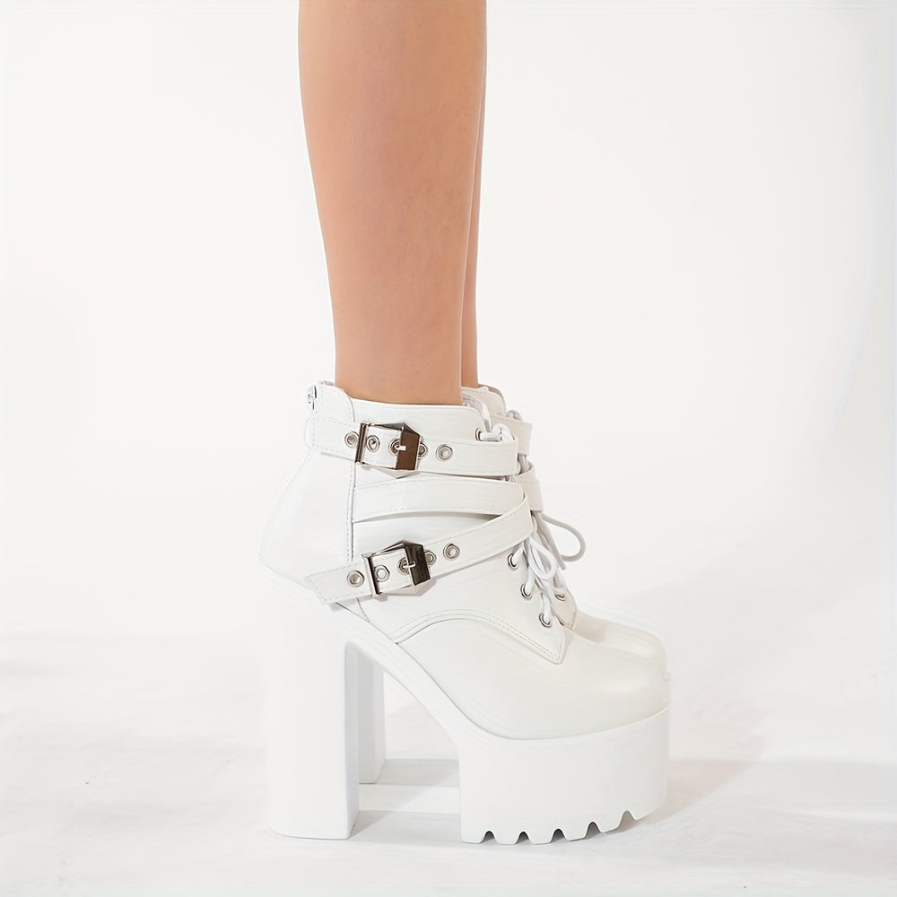 Women's Short Boots Thick Sole Buckle Heeled Nightclub Shoes