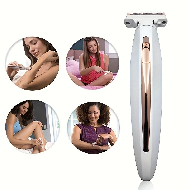 Afeitadora eléctrica para mujer, recortadora sin dolor con luz LED, color oro rosa, recargable, portátil para cuerpo y rostro
