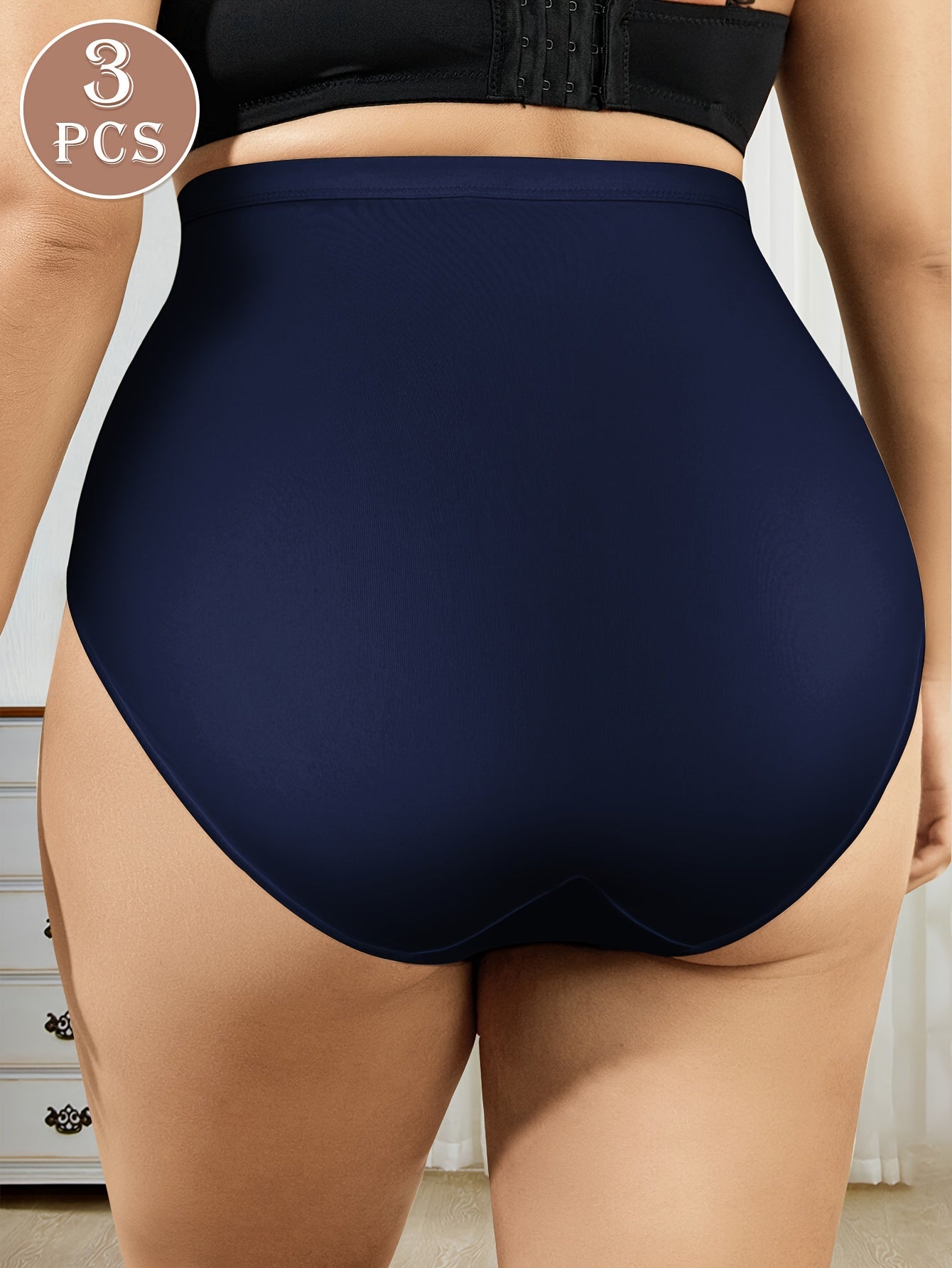 Plus Size High-Waist Panties 3 Pack with Cross Straps Tummy Control Soft Fabric