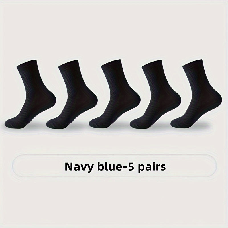 Men's Bamboo Fiber Crew Socks Set of 5 Breathable Anti-Odor Plaid