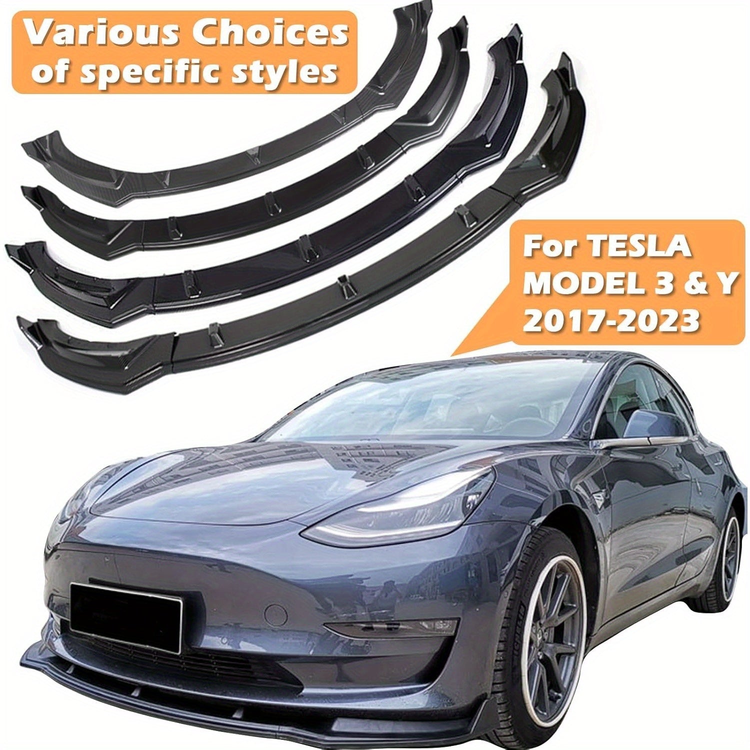 Front Bumper Lip Splitter Spoiler for Model Y Matte Black Compatible 2017-2024