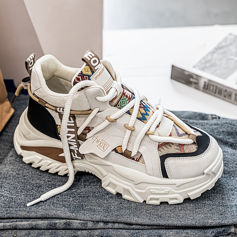 Men's Beige Chunky Sneakers for Autumn Winter Running Hiking Casual