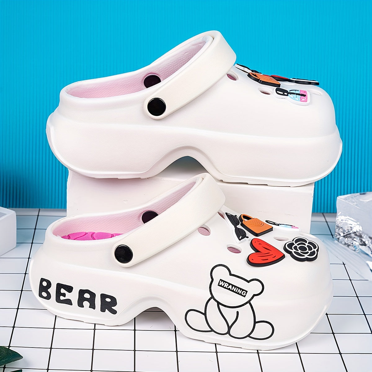 Women's Bear Print Slip-On Clogs Breathable EVA Indoor Outdoor Shoes